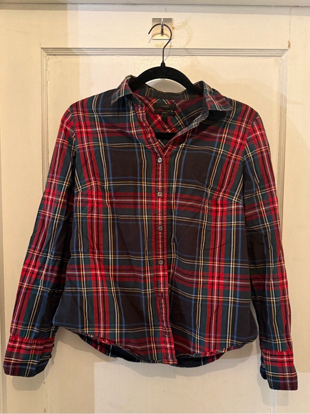 J Crew Perfect Fit Plaid Button-Up Shirt - Red & Navy